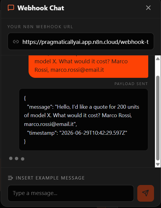 Send a message from Webhook Chat to feed the agent.