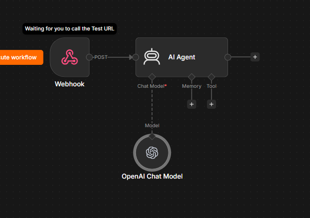 The Chat Model hangs under the AI Agent: that's the brain it thinks with.