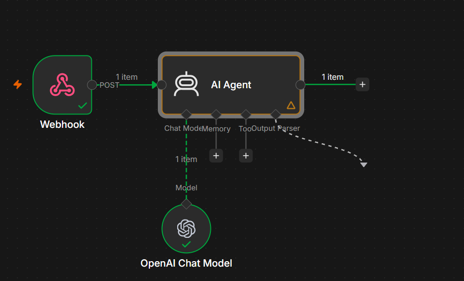 A new Output Parser slot appears under the AI Agent.